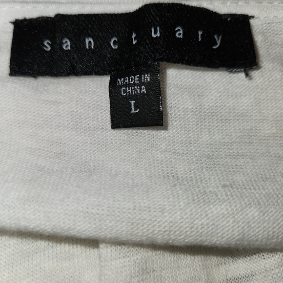 Sanctuary White 3/4 Tie Sleeve V-Neck Top 100% Linen Size L Chiffon Ruffle Hem - Picture 7 of 10